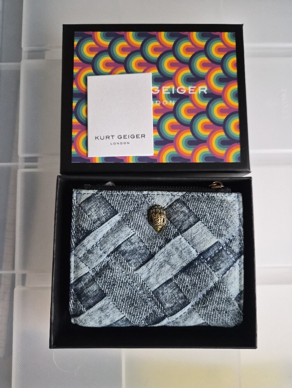 *NIB* [Kurt Geiger London] Mini Denim Patchwork Purse - Picture 2 of 4
